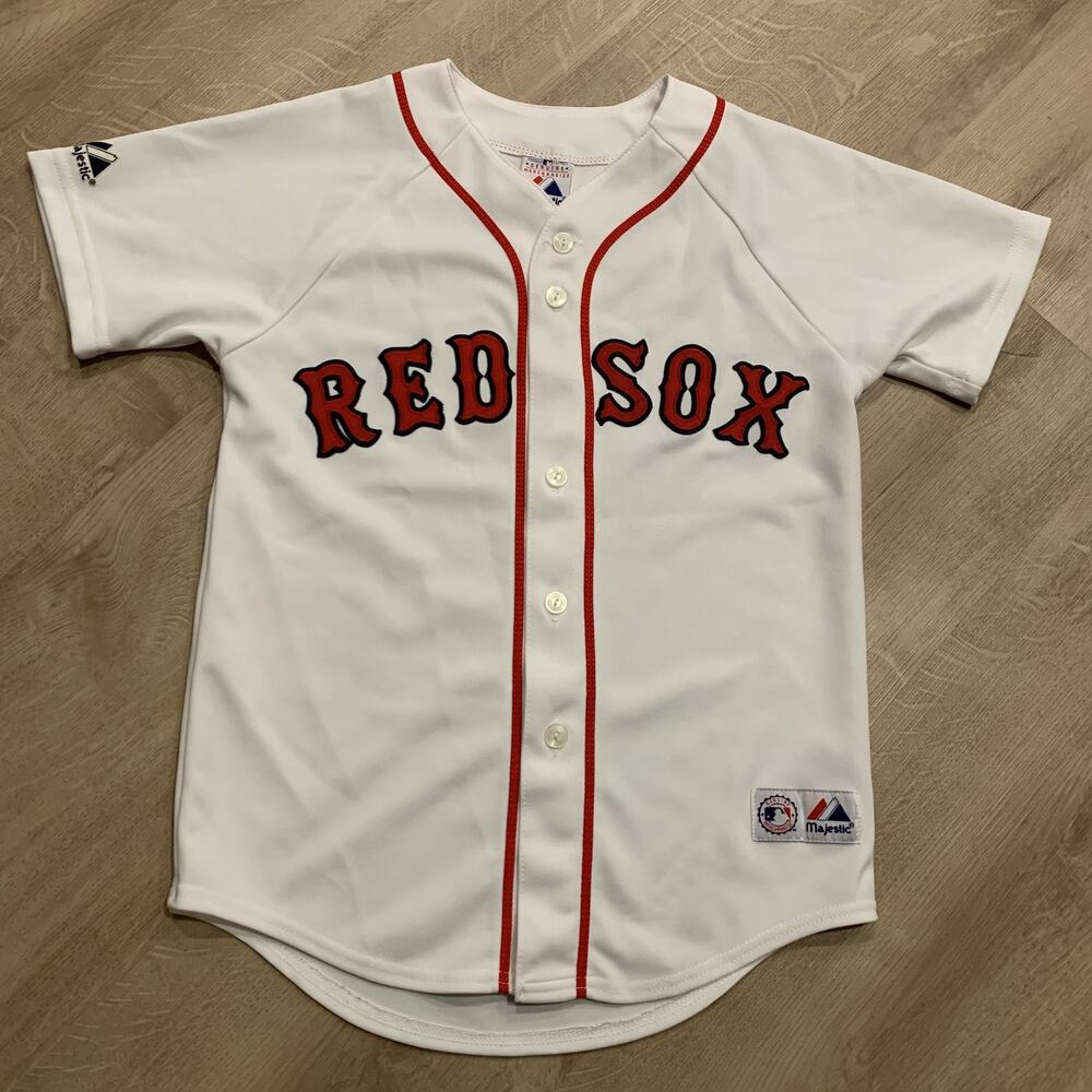 Majestic MLB Boston Red Sox Baseball Jersey Youth Boys Medium 10/12 White Blank